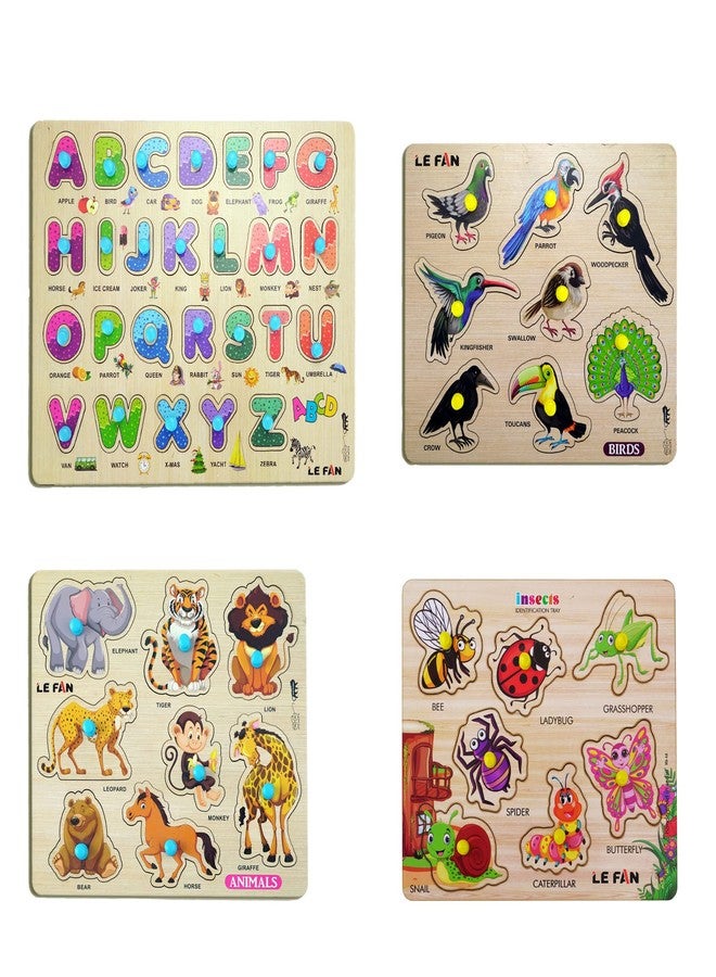 Lefan® Kids Fort Pre Nursery Educational Jigsaw Puzzles for Adults Kids Learning Toys Kit Board Game 4 pcs Set of ABCD Alphabets Birds Animals & Insects Educational Toy - Image 1